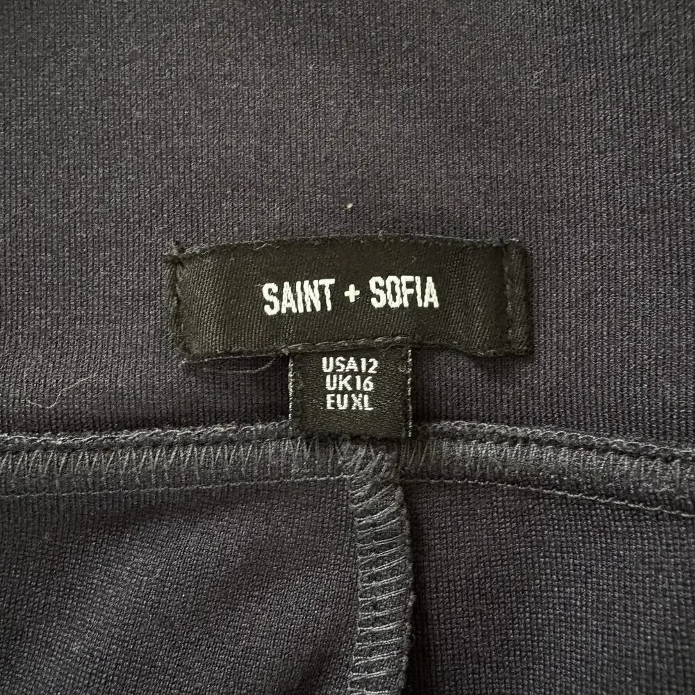 Saint + Sophia Putney Pull On Pants Size 12 Navy Blue Relaxed Straight Pockets - Picture 12 of 16